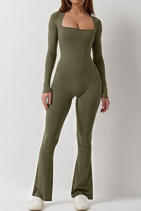 Square Collar One-piece Bell Bottom Pants