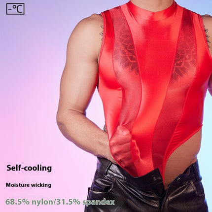 High Elastic Lightweight Stitching Body Shaping See-through Sexy Night Men Jump suit