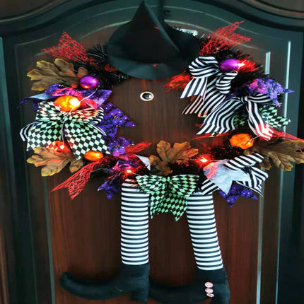 Halloween Door Hanging Wreath Supplies Decoration Halloween Witch Hat Leg Pumpkin Door Wreath Halloween For Home Party Supplies