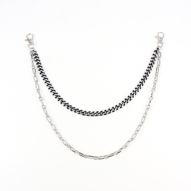 New European And American Punk Style Personality Double Pants Chain Men And Women Black And Silver Mixed Simple Chain Hip-hop Jeans Decoration