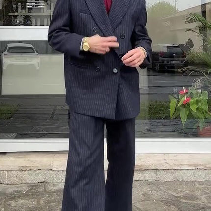 Classic Double - Breasted Pinstripe Men's Suit