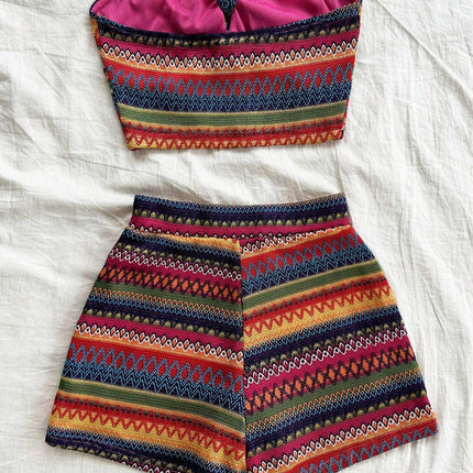 Women's Sexy 2pcs Set  Summer  Colorful Striped Elastic Suitable For Vacation And Daily Travel