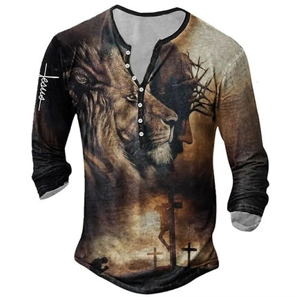 European And American Digital Printing Men's Long-sleeved Medieval T-shirt