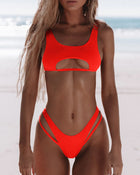 Bikini Women's Solid Color Split Swimsuit Hollow Snake Fabric Swimwear