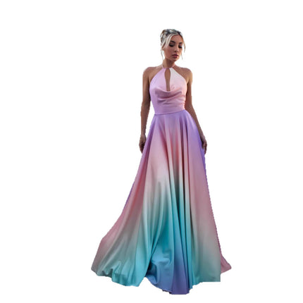 Womens Flared Defined-Waist Gradient-Dye Dress