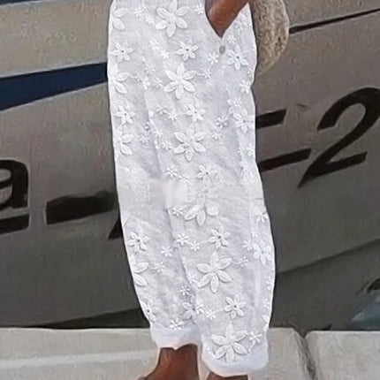 Women's Elegant Embroidery Cotton And Linen Casual Pants