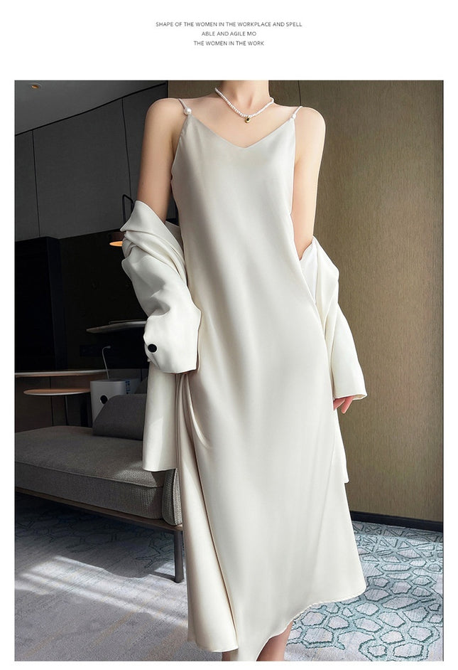 Spring And Summer New Silk Satin High-grade Suspenders Dress Women