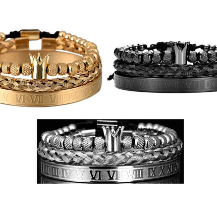 Luxury Roman Royal Crown Charm Bracelet Men Stainless Steel Geometry Pulseiras Men  Adjustable Bracelets Couple Jewelry Gift