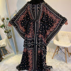 Fashion Print Elegant Loose Muslim Robe Batwing Sleeve Plus Size Women's Dress