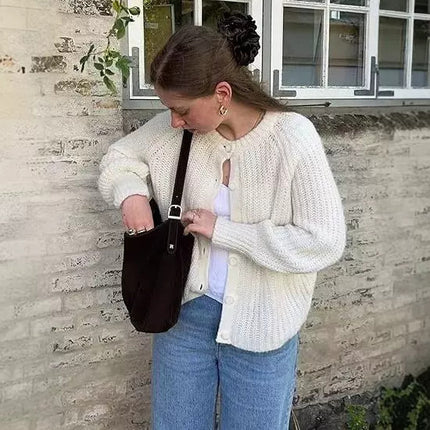 Women's Puff Sleeve Knitted Cardigan Sweater