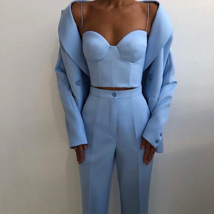 Pieces Fashion Women Suits Peaked Lapel Double Breasted Jack