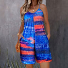 Womens Summer Casual Print Sleeveless Rompers Loose Spaghetti Strap Shorts Jumpsuit With Pockets