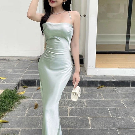 French Sexy Satin Sling Dress Women