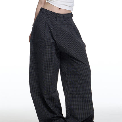 American Retro Plaid Lazy Wide Leg Machete Casual Pants For Women