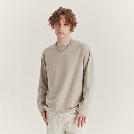 Men's Long-sleeved T-shirt Loose Round Neck Contrast Color Top