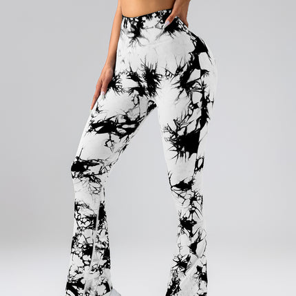 High-Waist Tummy Control Flare Yoga Pants For Women, Tie-Dye Stretch Slimming Bootcut Workout Pants, Fitness & Sports Activewear