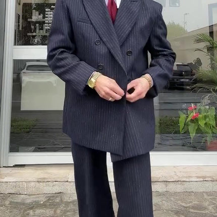 Classic Double - Breasted Pinstripe Men's Suit
