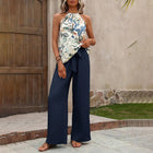 Women's 2 Piece Outfits Summer Casual Sleeveless Halter Neck Crop Tops Wide Leg Pants Set