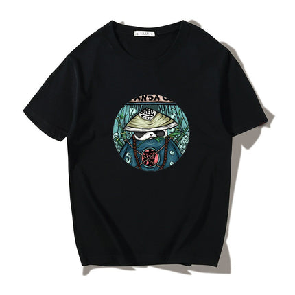 Short Sleeve T-shirt Men"s Fashion Brand Pure Cotton Harbor Style Versatile Summer New Loose Print Crew Neck Japanese