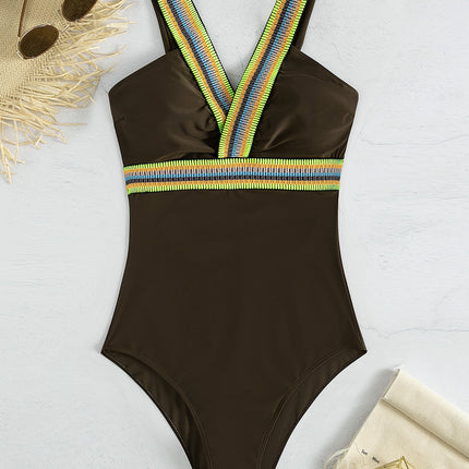 Women's Fashion Deep V Spaghetti Straps One-piece Swimsuit