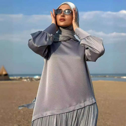 Women's Muslim Style Satin Stitching Design Elegant Fashion Dress
