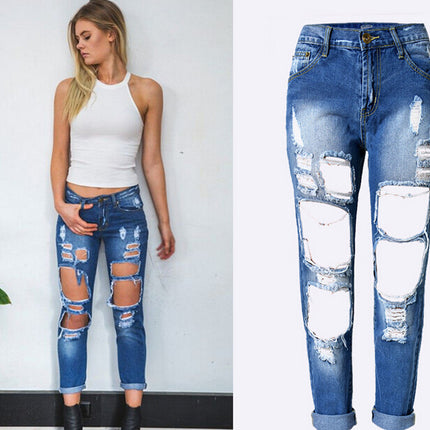 Ripped Jeans High Waist Women Ripped Hole Knee Skinny Pants