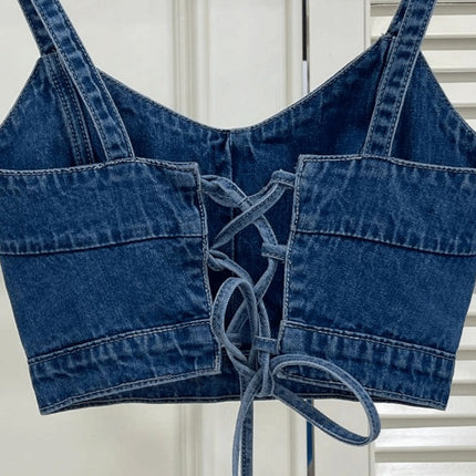 Versatile Short Denim Suspender Tank Top For Women