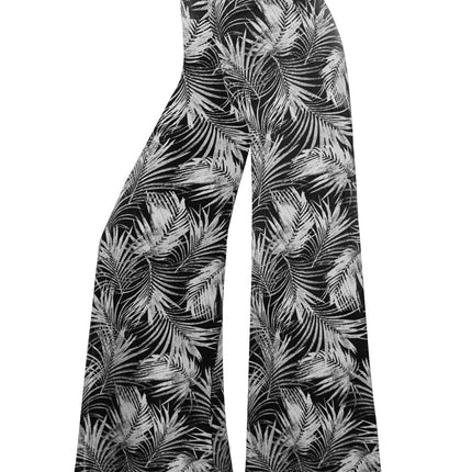 Wide-leg Trousers - Skirt Printed With White Leaves