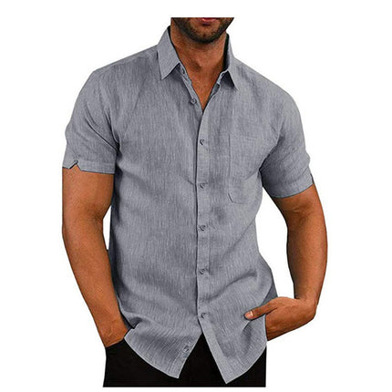 Men Short Sleeve Summer Solid Shirts Casual Loose Tops Tee