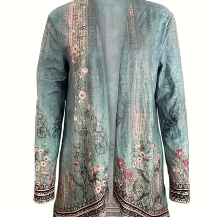 Spring And Autumn New Women's Top Printed Cardigan Casual Long Sleeve Light Jacket Green
