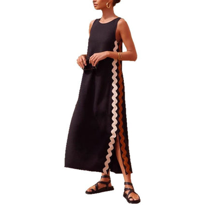 Fashion Round Neck Vest Sleeveless Long Dress Women