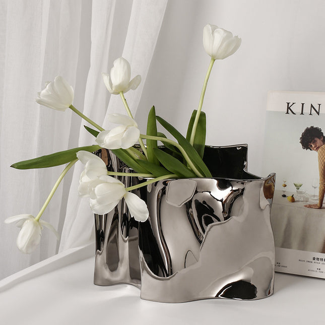 Ceramic Silver Vase Electroplating Light Luxury Flower