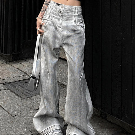 Women's Retro Straight Jeans With Old And Dirty Design