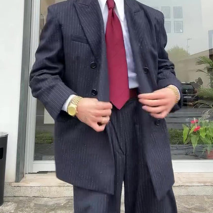Classic Double - Breasted Pinstripe Men's Suit
