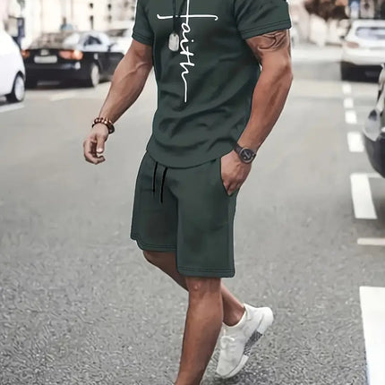 Casual Sports Suit Round Neck Short Sleeve 3d Digital Printing Design Two-piece Set