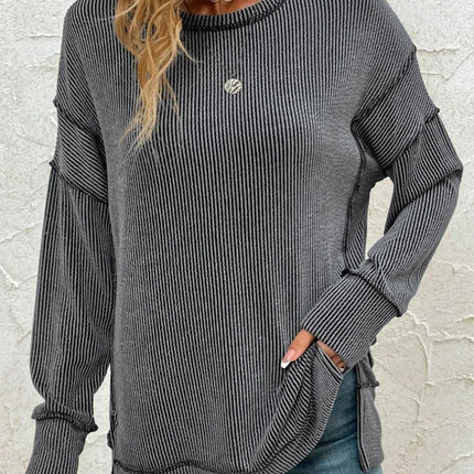 Twist Strip Split Long Sleeve Loose Sweatshirt Sweater