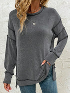 Twist Strip Split Long Sleeve Loose Sweatshirt Sweater