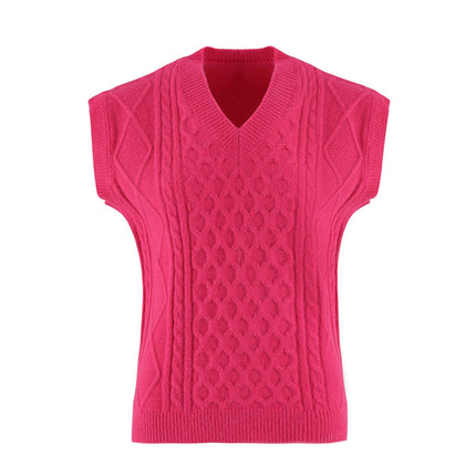 Women's V-neck Twisted Solid Color Top Sweater