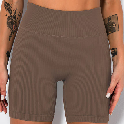 Yoga Shorts Ribbed Seamless Workout High Waist Athletic Leggings Suitable For Yoga Fitness, Workout Shorts Yoga Seamless Ribbed High Waisted Spandex Booty Biker Shorts