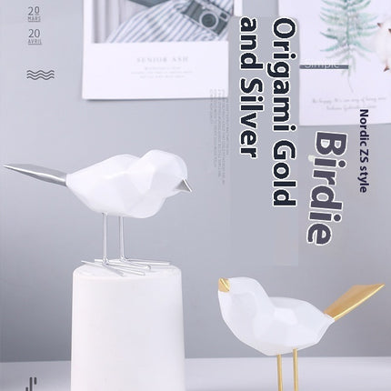 Gold And Silver Crafts Gift Origami Bird Hallway Home Resin Decorations