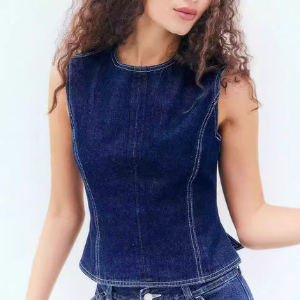 Fashion Casual Sleeveless High Waist Denim Vest