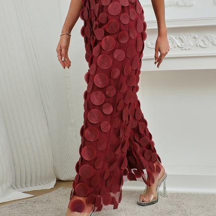 Fashionable Temperament Round Piece Design Tassel Hollowing High Waist Straight Ladies Pants