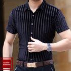 Short Sleeve Hollow Men's Shirt Flocking Embroidered Shirt