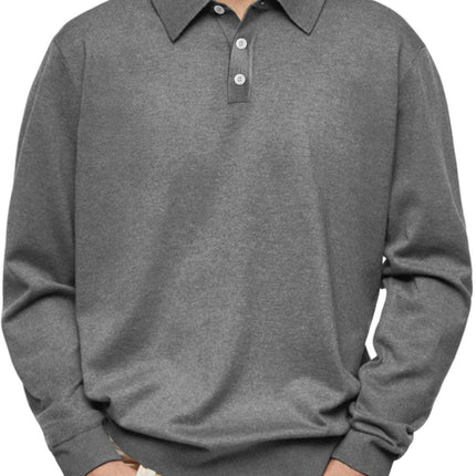 Long Sleeve V-neck Buttons Men's Casual Jacket Polo Shirt