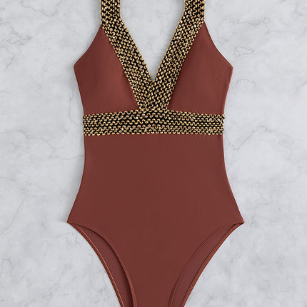 Women's Fashion Deep V Spaghetti Straps One-piece Swimsuit