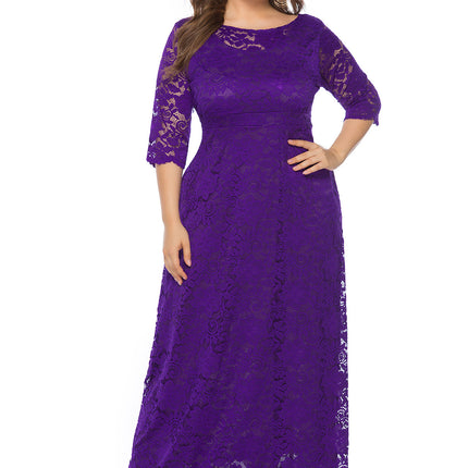 Plus Size Women New Hollow Lace Pocket Dress