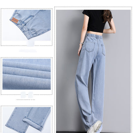 High Waist Jeans Women Summer Straight Leg Tencel Small Wide Leg Pants Ice Silk Women Pants