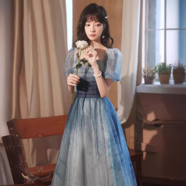 Gradient Blue Evening Elegant Socialite Ceremony Performance Banquet Dress