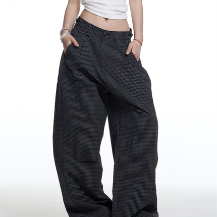 American Retro Plaid Lazy Wide Leg Machete Casual Pants For Women