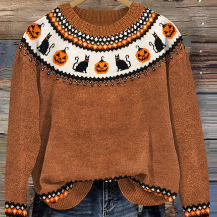 Women's Simple Loose Digital Printed Round Neck Sweater